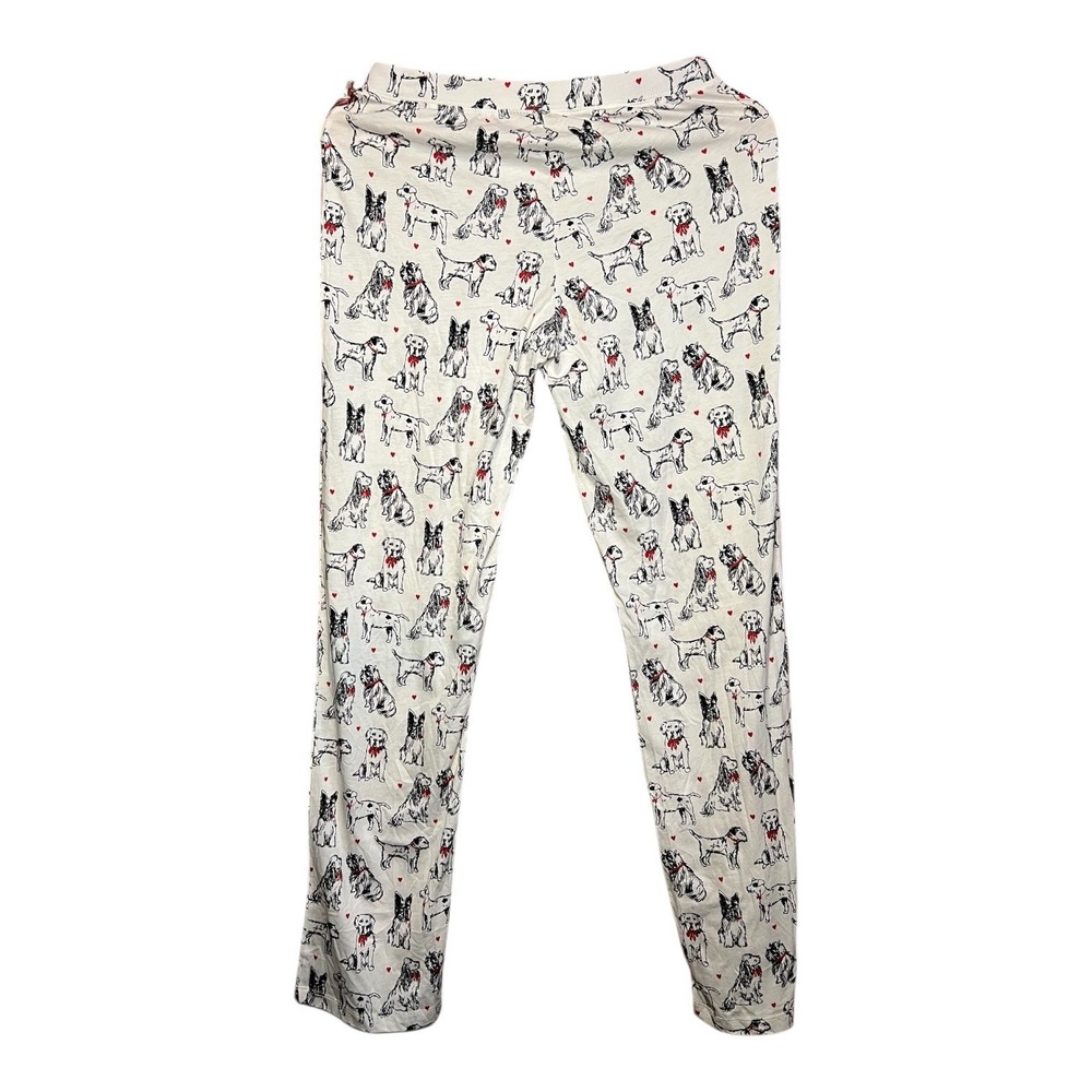 Cynthia Rowley Sleepwear Pajama Pants Cream Dog Print Red Heart Valentine XS‎ - Picture 2 of 6